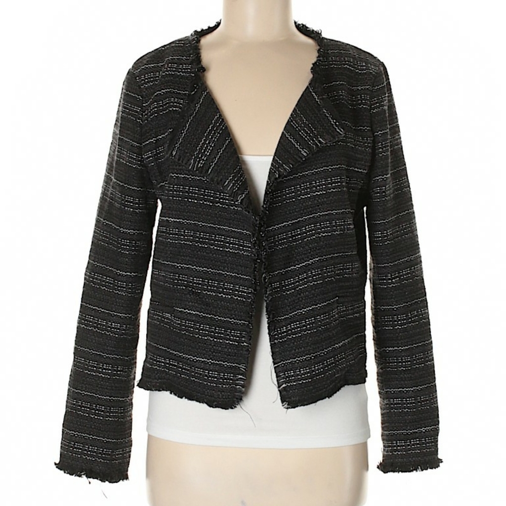 NWT Adrienne Vittadini Large Tweed Fringe Blazer